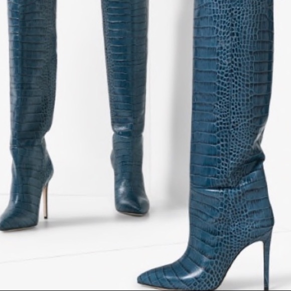 Paris Texas Moroccan Blue Knee Croc Leather Boot - Picture 9 of 13